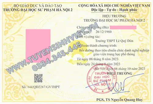 Trường ĐHSP Hà Nội 2 mở lớp Bồi dưỡng chuẩn CDNN cho giáo viên THPT năm 2025