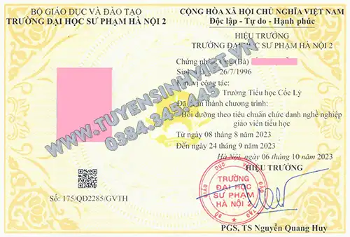 Trường ĐHSP Hà Nội 2 mở lớp Bồi dưỡng chuẩn CDNN giáo viên Tiểu học do Trường ĐHSP Hà Nội 2 năm 2025
