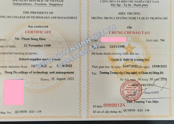 chung chi Quan ly thiet bi Truong hoc