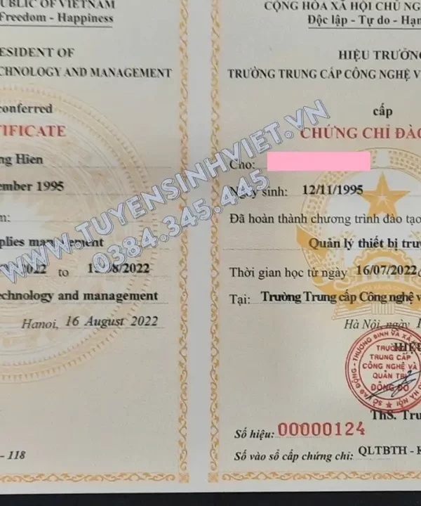 chung chi Quan ly thiet bi Truong hoc