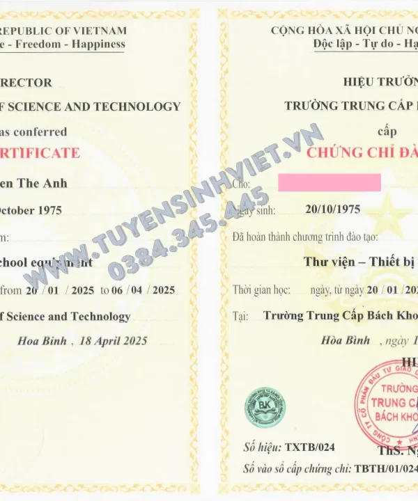 chung chi thu vien thiet bi truong hoc