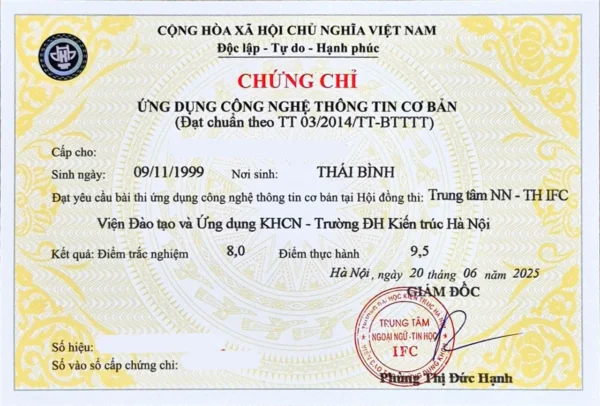 chung chi tin hoc co ban dai hoc kien truc ha noi ngay 03 08 2025