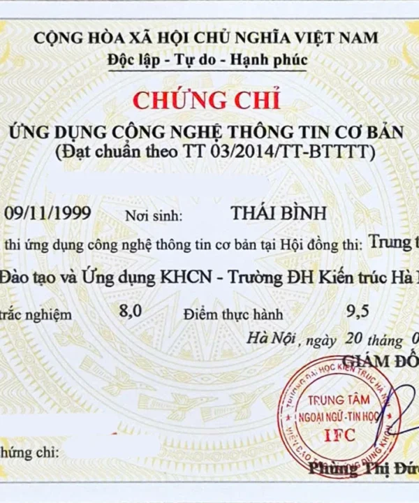 Lịch thi Chứng chỉ Tin học Cơ bản Đại học Kiến Trúc Hà Nội ngày 03/08/2025