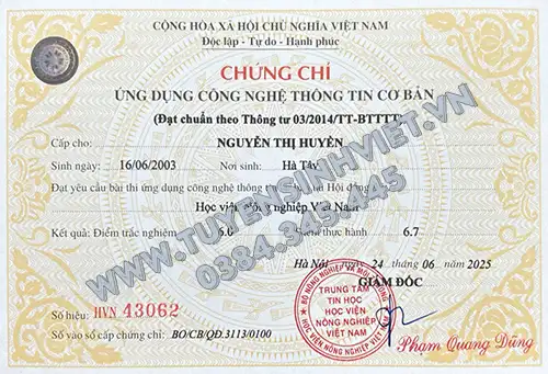 Học viên Nông nghiệp Việt Nam tổ chức thi Chứng chỉ Tin học CNTT Cơ bản TT03/2014-BTTT lịch thi ngày 29/06/2025