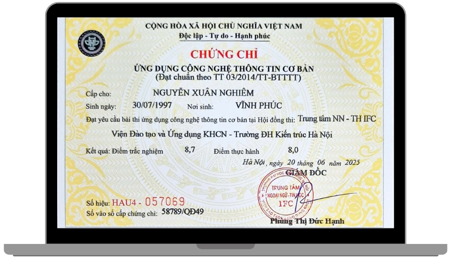 chung chi tin hoc dai hoc kien truc
