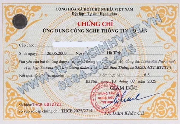 Lịch thi Chứng chỉ Tin học Cơ bản Đại học Công Đoàn ngày 03/08/2025