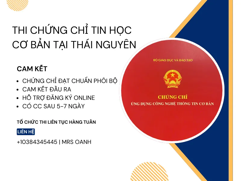 thi chung chi tin hoc co ban tai thai nguyen