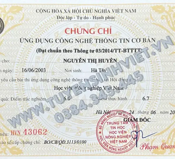 Lịch thi Chứng chỉ Tin học Cơ bản Học viện Nông Nghiệp Việt Nam ngày 28/09/2025