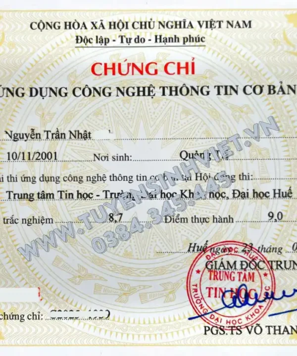 Lịch thi Chứng chỉ Tin học Cơ bản Đại học Khoa học Đại học Huế ngày 26/10/2025