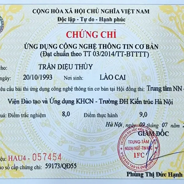 Lịch thi Chứng chỉ Tin học Cơ bản Đại học Kiến Trúc Hà Nội ngày 24/08/2025