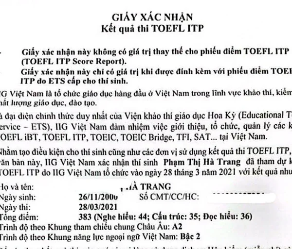 LỊCH THI CHỨNG CHỈ TOEFL ITP 29/10/2025